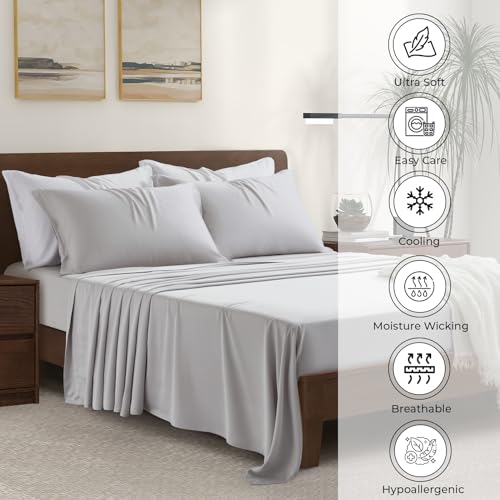 Luxury Bamboo Market | Queen Size Bed Sheet Set | 100% Viscose Made from Bamboo | Organically Grown | Ultra Soft | Cooling Sheets for Hot Sleepers |