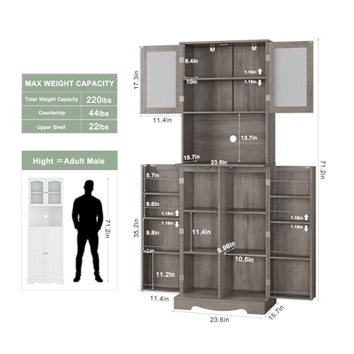 HOSTACK 71'' Pantry Cabinet, Tall Storage Cabinet with Microwave Stand, Freestanding Kitchen Hutch with Doors and Adjustable Shelves