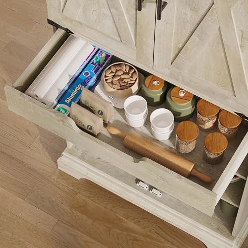 IRONCK Kitchen Pantry Cabinet 72" H, with 9 Shelves, 4 Barn Doors, Drawer, 6 Door Storage Shelves