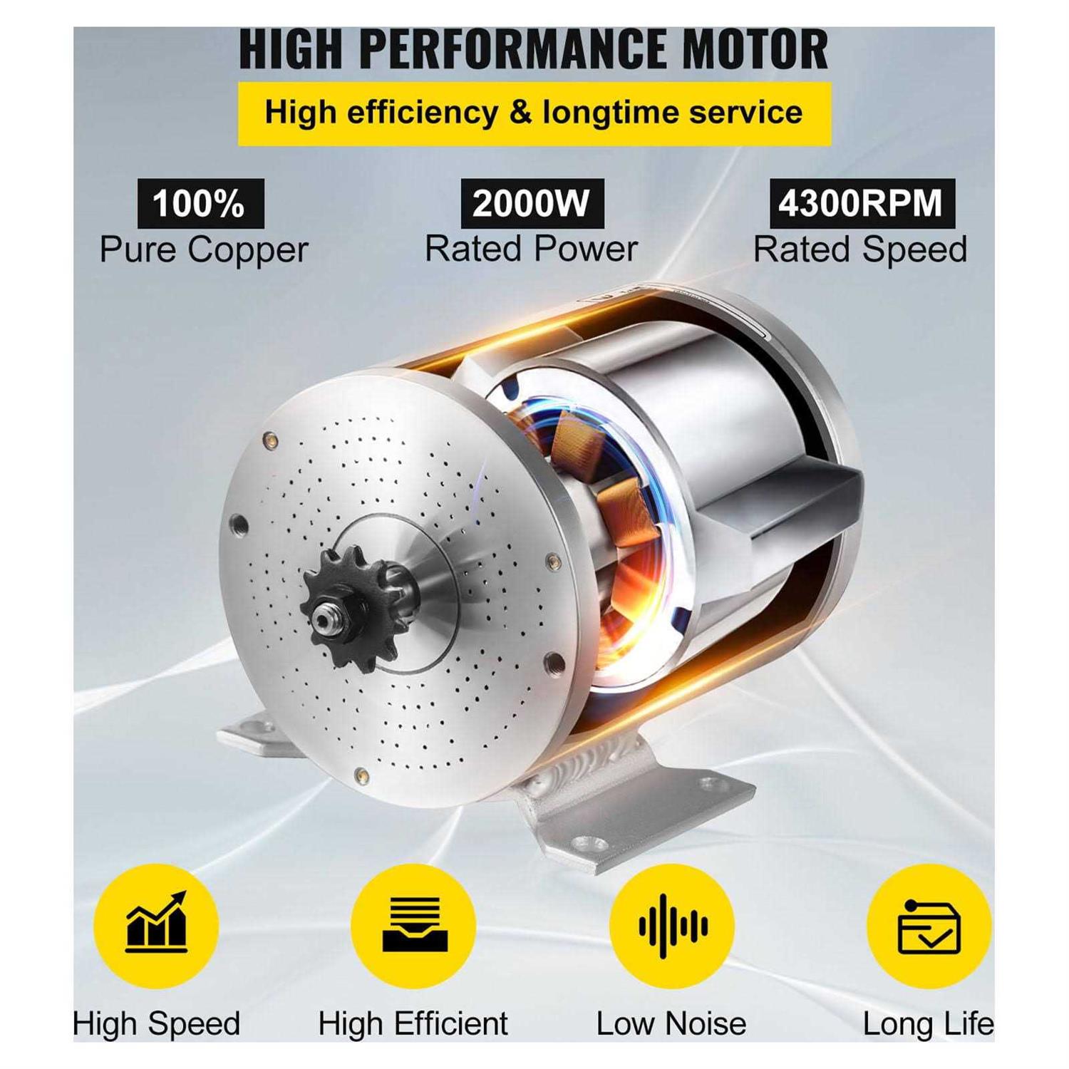 Vevorbrand Electric Brushless DC Motor,48V 2000W Brushless Electric Motor,4300 RPM High Speed Motor,w/ 34A Controller and Throttle Grip for Go Kart