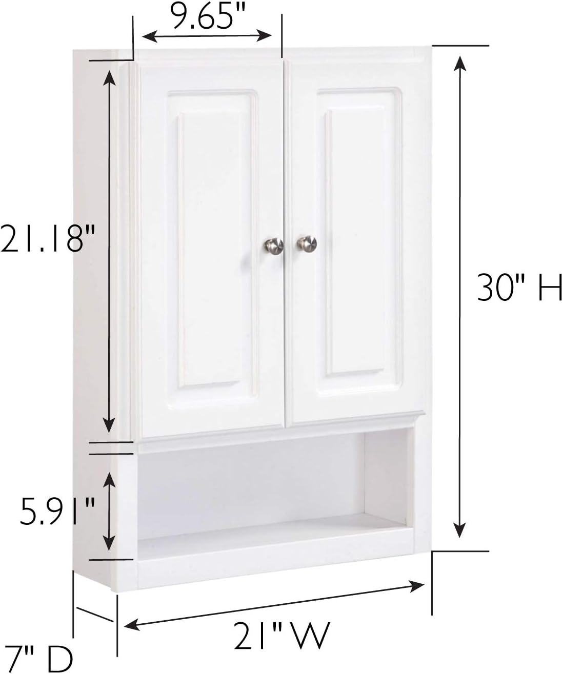 Design House Concord Bathroom Wall Cabinet 2-Door, 1-Shelf, 21 x 30, White