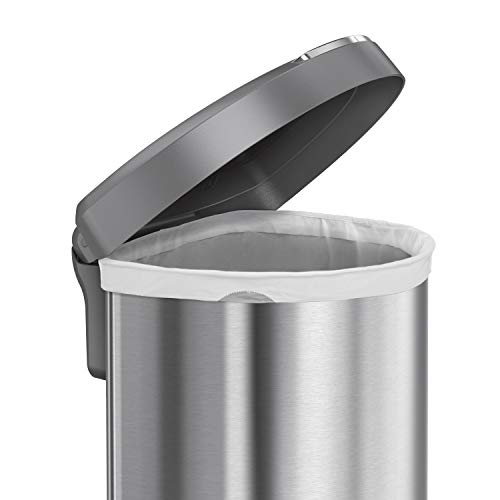 simplehuman 45 Liter / 12 Gallon Semi-Round Sensor Automatic Trash Can, Brushed Stainless Steel with Grey Plastic Lid