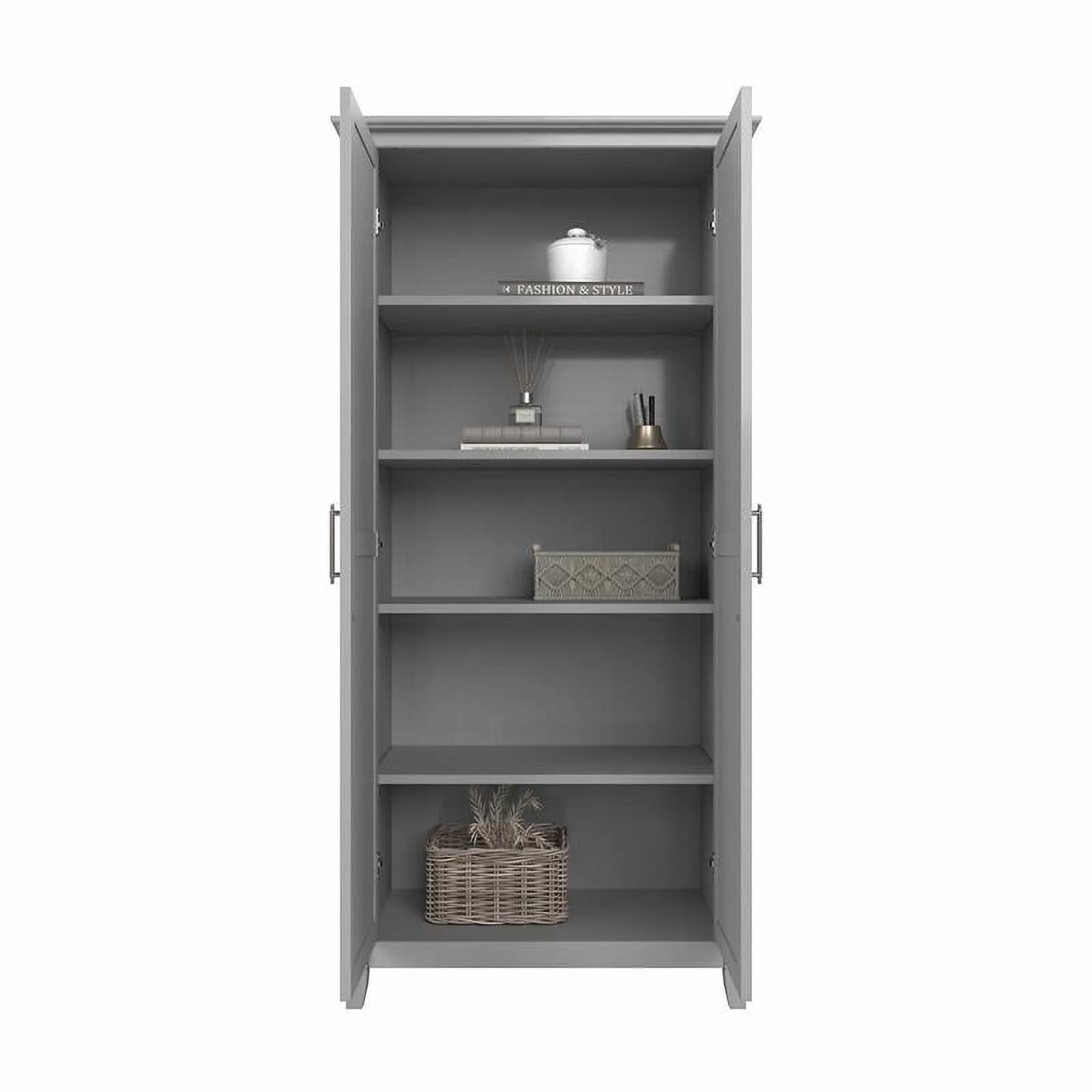 Pemberly Row Tall Storage Cabinet with Doors in Cape Cod Gray - Engineered Wood