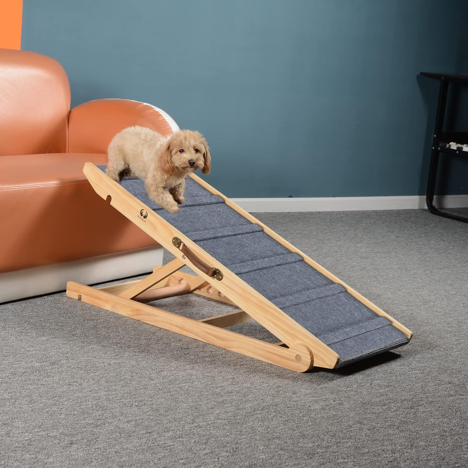 High Traction Dog Ramp, Folding Portable Wooden Pet Ramp for All Small Large Animals - 42" Long and Adjustable from 14” to 26” - Rated for 200lbs