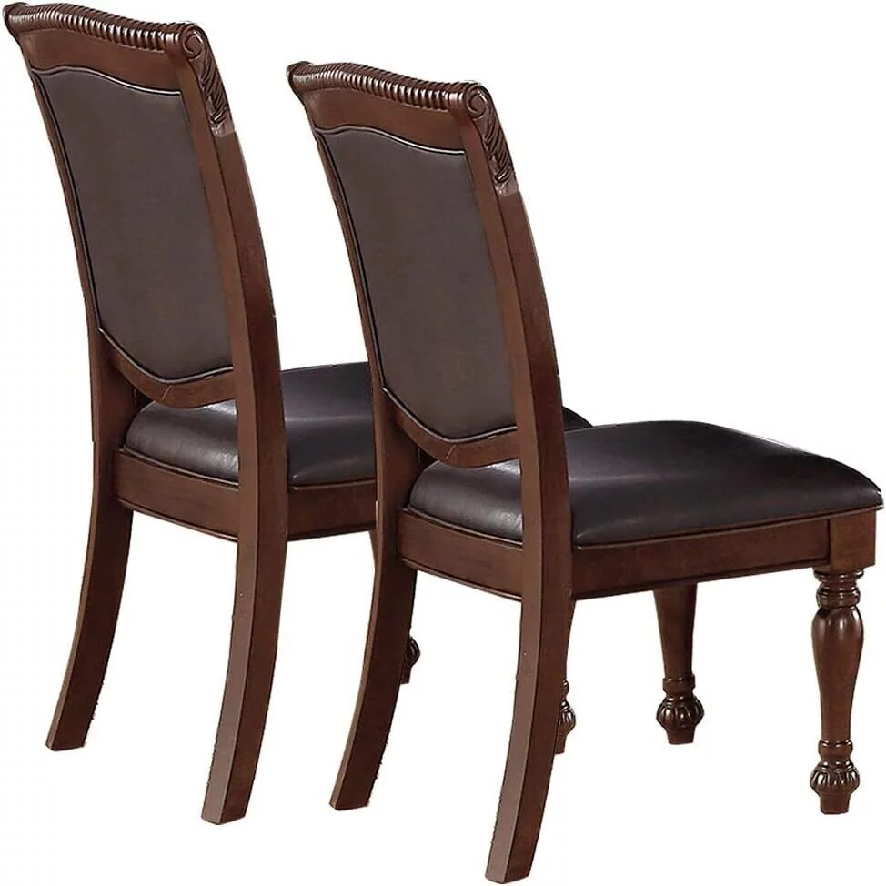Classic Formal Set of 2 Dining Chairs Brown Antique Traditional Look Kitchen Dining Room Furniture