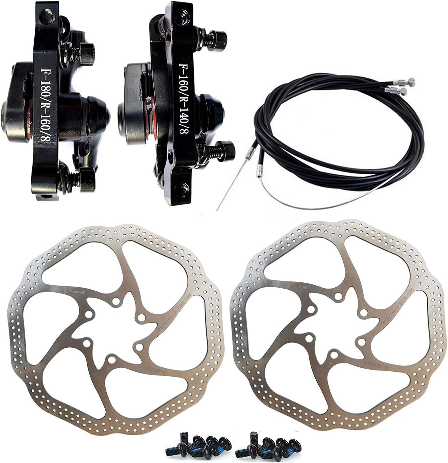 BQSHOP HS1 Bike Disc Brake Kit - Mountain Bicycle Bike Mechanical Front and Rear 160mm Caliper Rotor BB7 BB8 Whit Bolts and Cable
