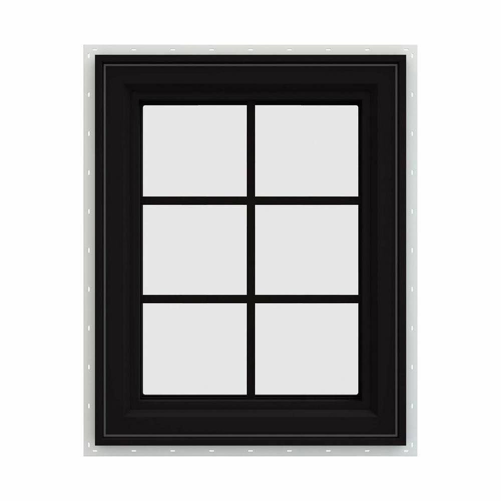 JELD-WEN 24 in. x 30 in. V-4500 Series Black FiniShield Vinyl Right-Handed Casement Window with Colonial Grids/Grilles CS0989