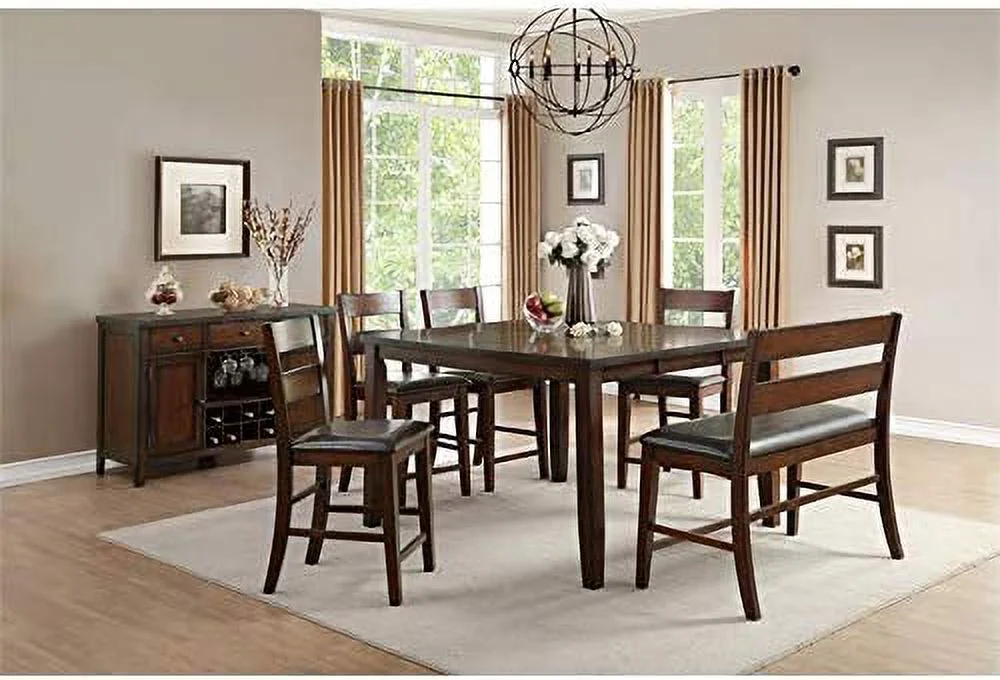 HJZUINIUNIU Wood Counter Height Dining Bench with Back in Cherry