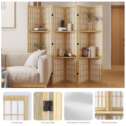 Room Divider, 66.9Inch Tall Japanese Shoji Style Folding Wood Screen with Double Hinges for Home Office Bedroom Hotel Decoration (4Panels, Black)