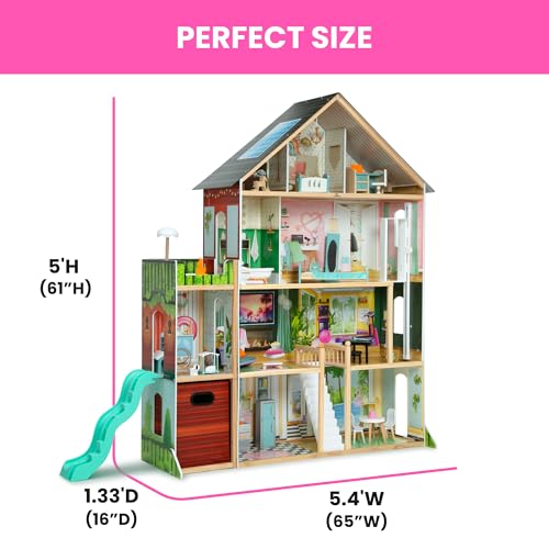 Delta Children Deluxe Maui Dollhouse - Large 4-Story Dollhouse with 12 Rooms Includes 50 Accessories - Working Elevator, Wave Slide, Lights/Sounds
