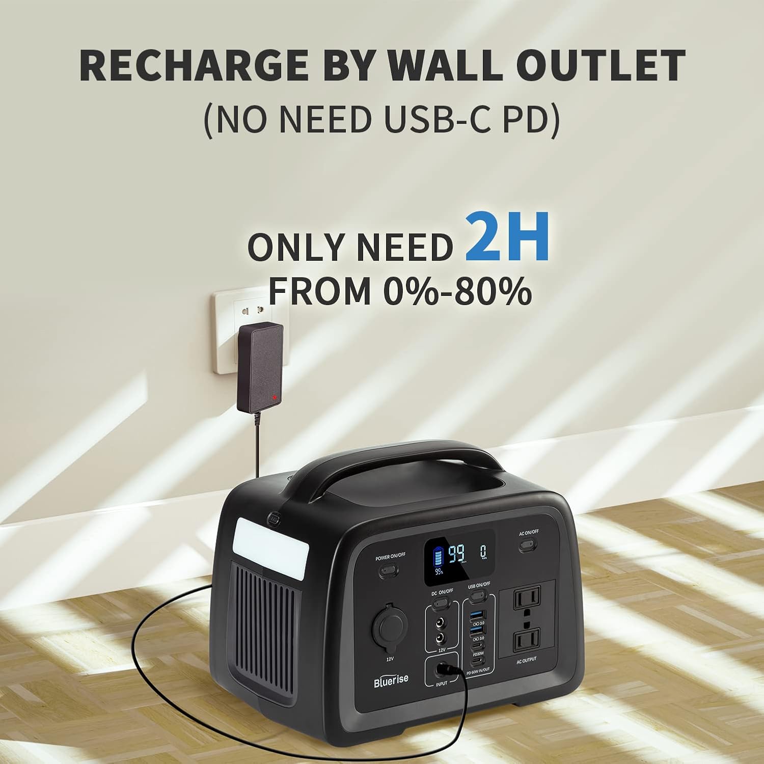 BLUERISE Portable Power Station 256Wh LiFePO4 Battery (Grade A Cells) 2 AC Outlet 110V/200W(Peak 400W) Pure Sine Wave Solar Generator for Emergencies