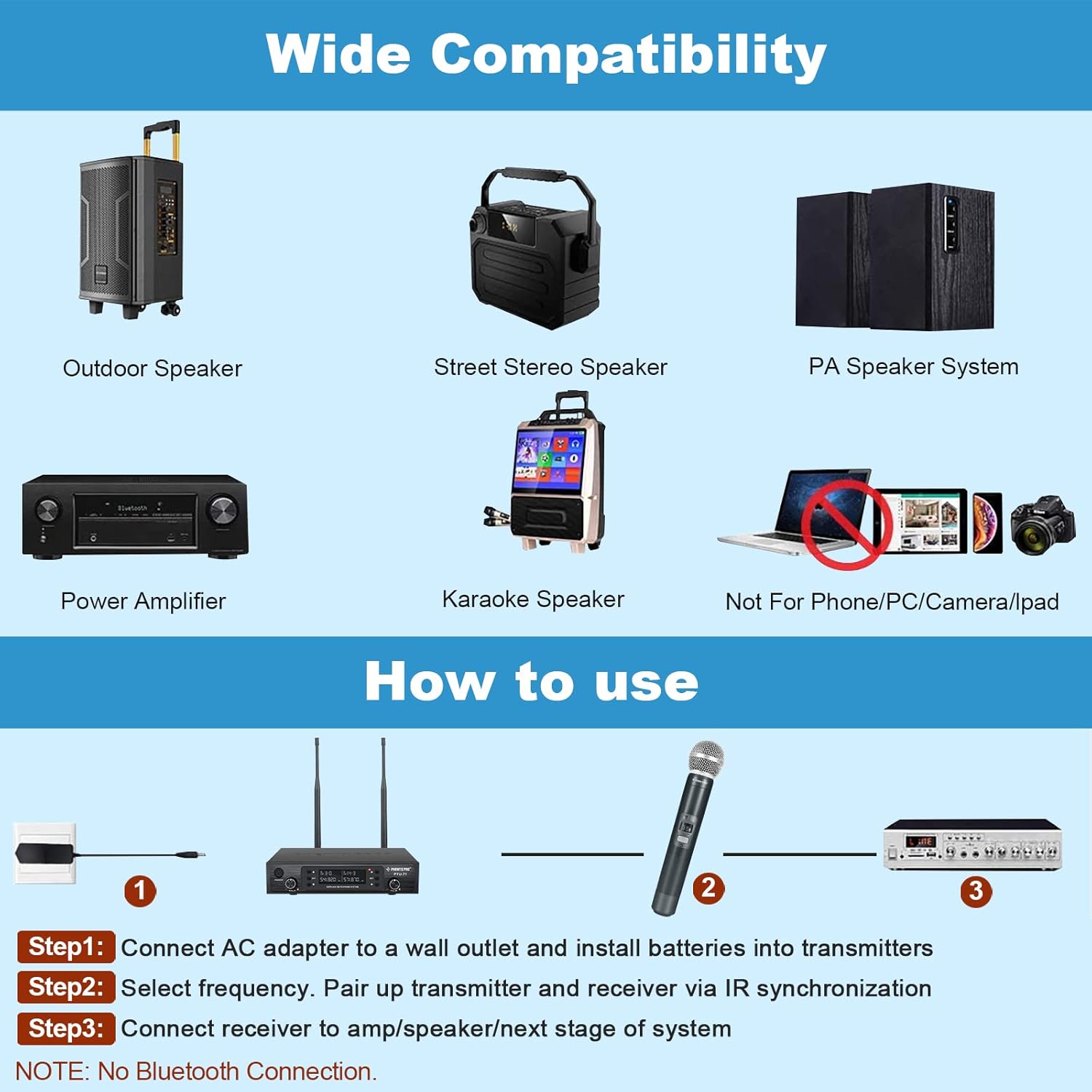 Wireless Microphone System, Phenyx Pro Dual Handheld Cordless Mic Set, 2x100 Channels, Auto Scan, Lock Function, Mute Function, 290-328ft Coverage