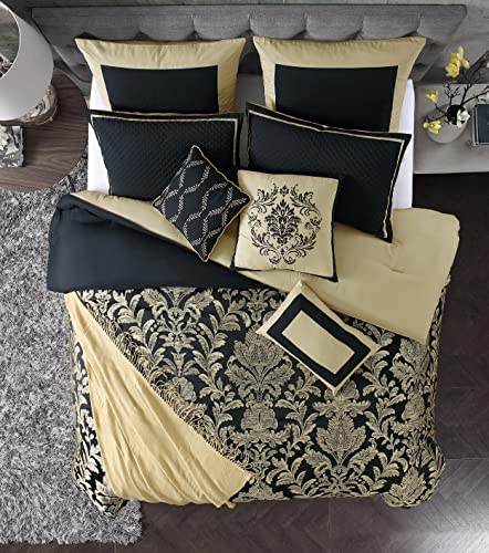 Riverbrook Home 100% Polyester Comforter Set, Queen, Hillcrest - Ivory/Gold, 9 Piece Set