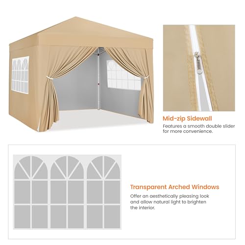 Yaheetech 10x10 Pop Up Canopy with 4 Removable Sidewalls, Portable Enclosed Instant Tent, Waterproof Outdoor Tent, Beach Sun Shelter with 4 Sandbags