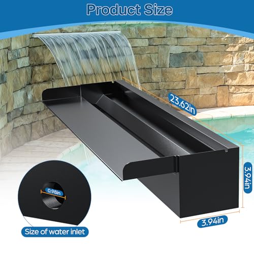POPOSOAP 24 Inch Pond Waterfall Spillway with 1200GPH Pump, 304 Stainless Steel Waterfall Kit with 9.8FT Corrugated Tube