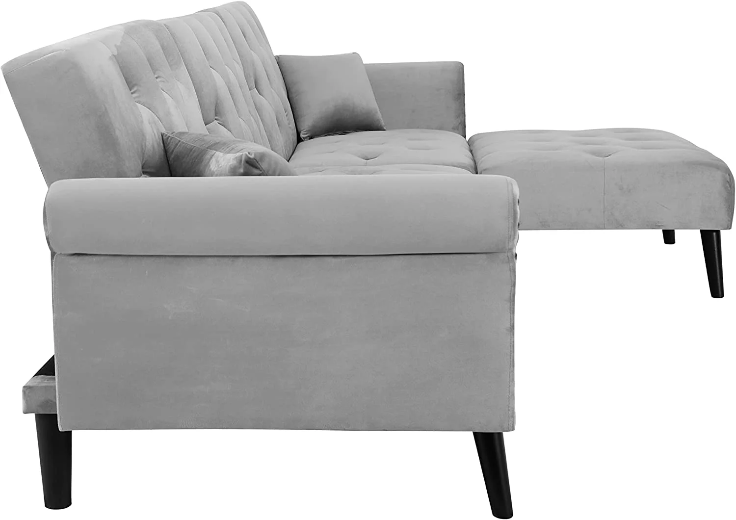 LCH Velvet Convertible Sleeper Sectional Sofa Bed Reversible L Shaped Button Tufted Couch Living Room Furniture Set with Chaise Lounge 2 Pillows