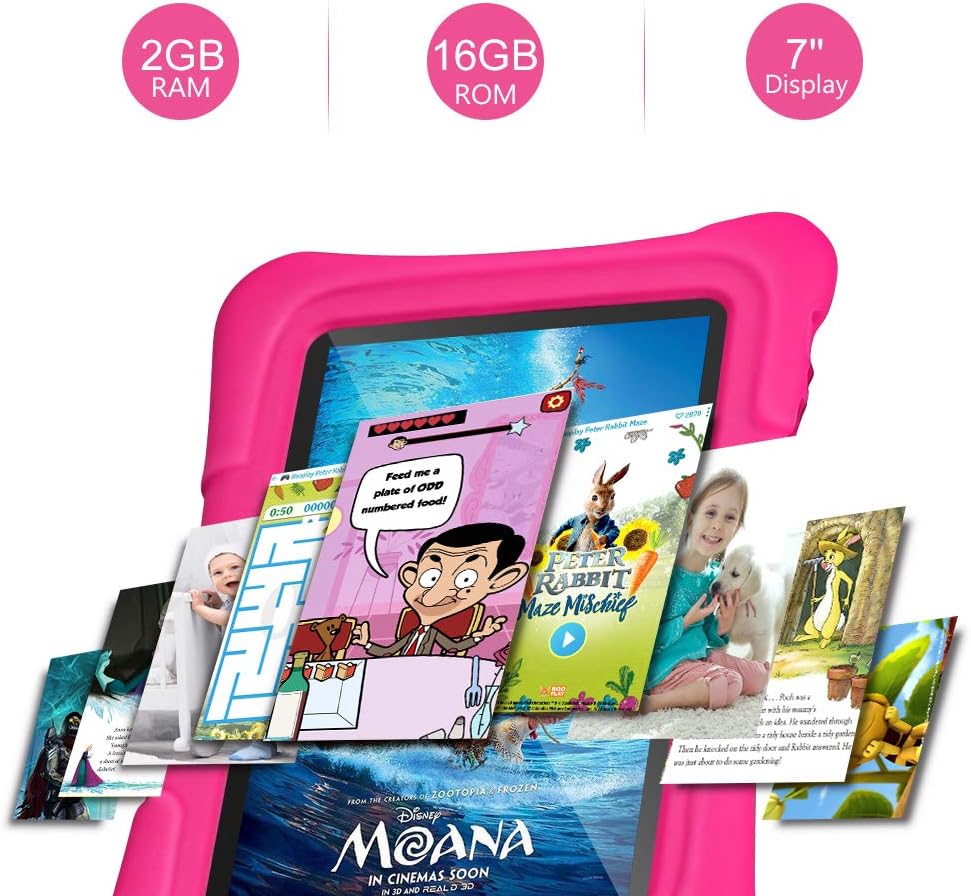 Dragon Touch Kids Tablet, 7 inch IPS HD Display, 16GB Storage, 2GB RAM, 1.5 GHz Quad-Core Processor, Android 9.0