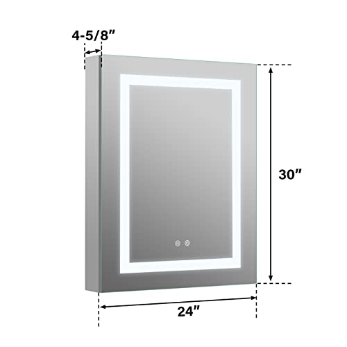 WELLFOR 30" X 30" LED Medicine Cabinet with Mirror for Bathroom, Medicine Cabinet with Lights, Bathroom Mirror with Storage, Double Opening Doors