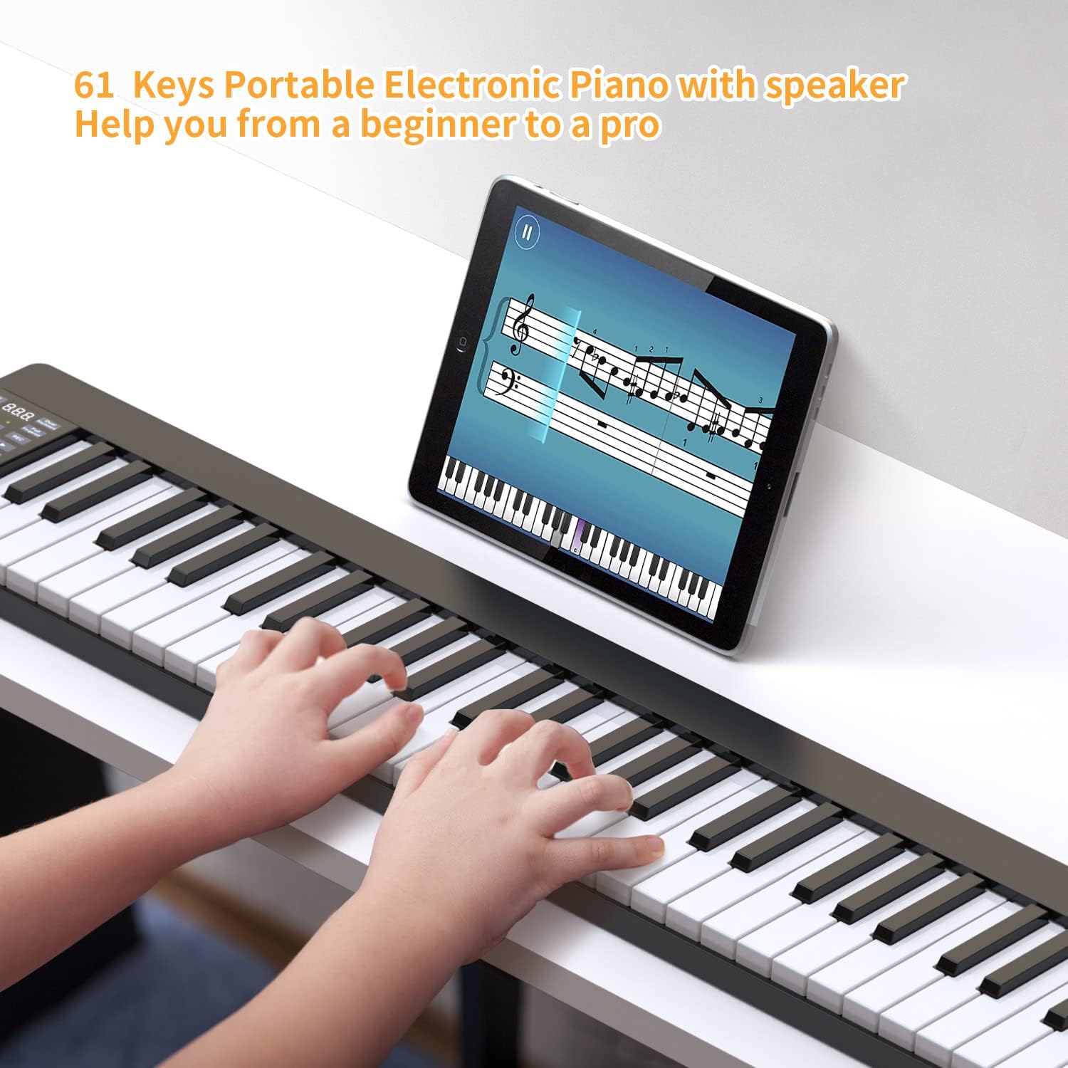 KONIX 61 Keys Keyboard Piano for Beginners, Electric Piano with MIDI Function, Portable Piano with 129 Tones, 128 Rhythms, 30 Demo Songs