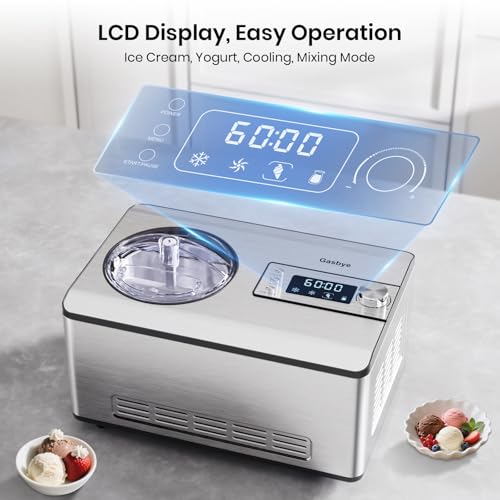 Ice Cream Maker with Upgraded Compressor, [40% Faster Freezing], No Pre-Freezing Needed, LED Display, 2.1 Qt Capacity