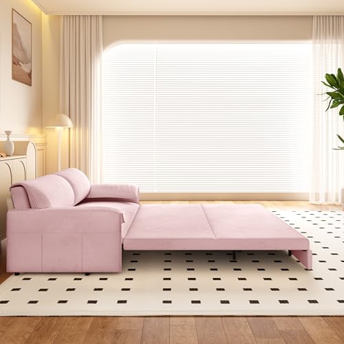 70.1" Futon Sofa Bed Queen Size, Pull Out Bed, 3-in-1 Convertible Sleeper Sofa with 2 Soft Pillows, Modern Velvet Futon Couch for Living Room