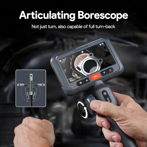 DEPSTECH Dual Lens Articulating Endoscope Camera with Lights,Two-Way Articulated Industrial Borescope, 4.5" Screen, 5FT Flexible Snake Scope