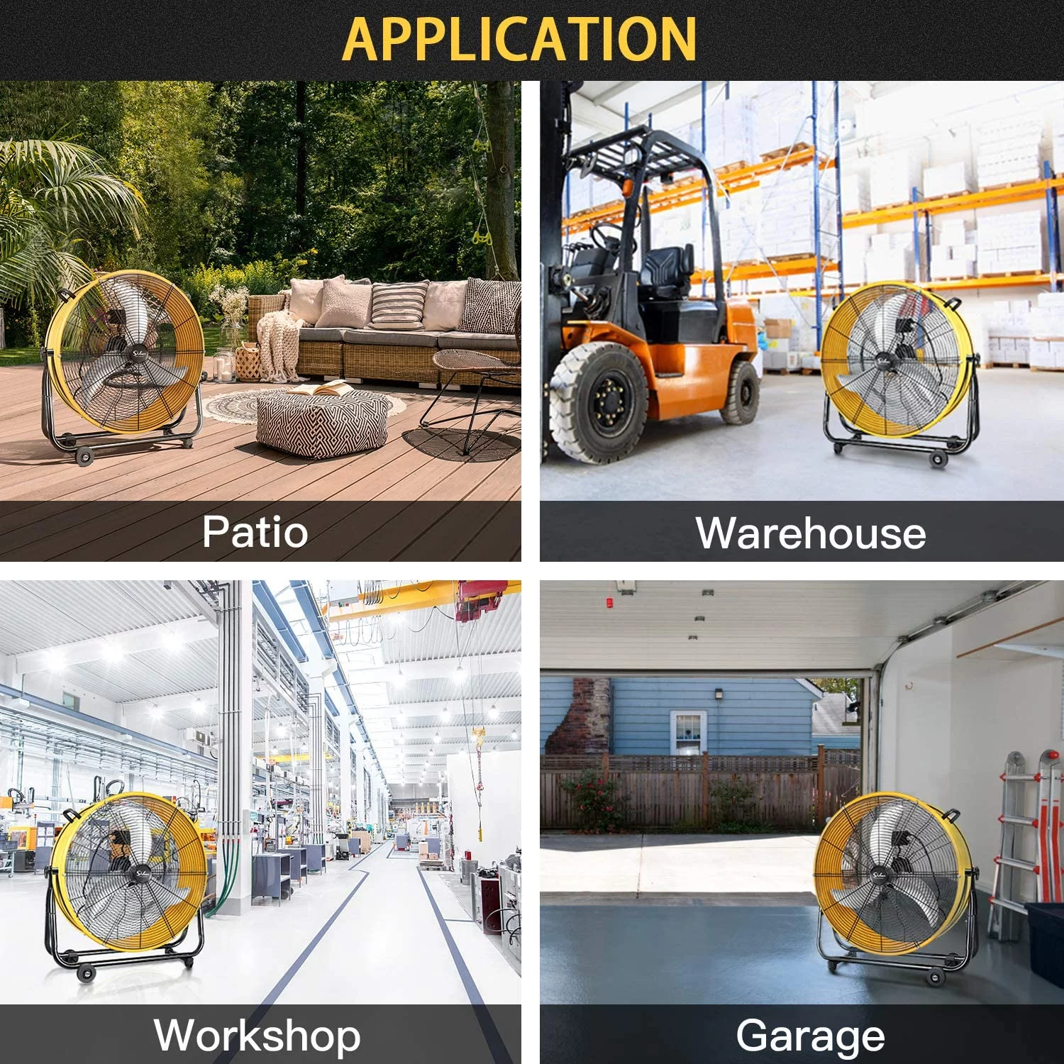 Simple Deluxe 30'' Heavy Duty Metal Industrial Drum Fan, 3 Speed Air Circulation for Warehouse & Greenhouse,Yellow