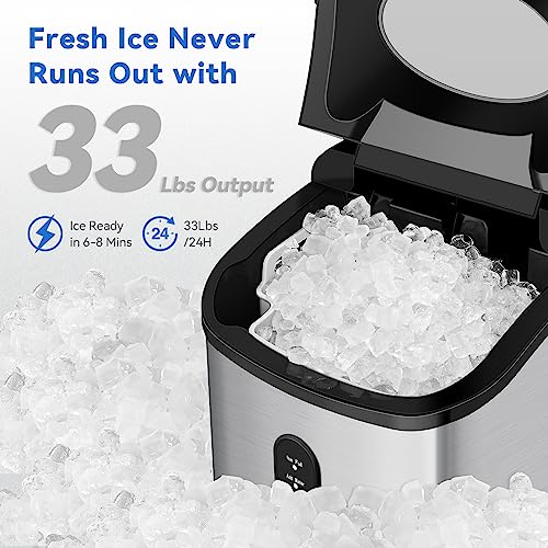 Countertop Nugget Ice Maker, Nugget Countertop Ice Maker with Soft Chewable Pellet Ice, 33Lbs/Day Ice Makers
