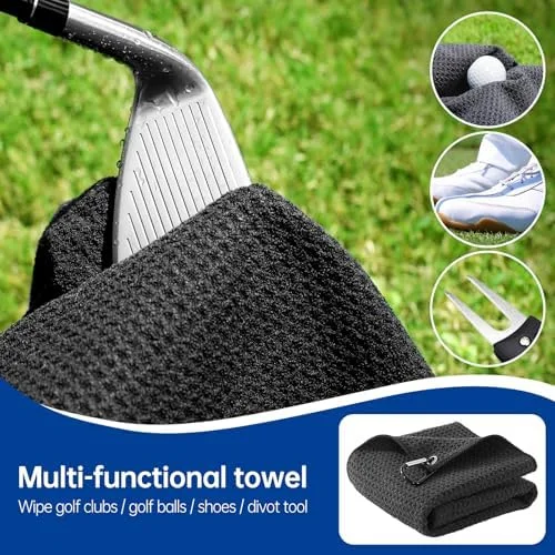 Golf Club Cleaner Brush with 5oz Water Bottle, 8.3“ Leak-Proof Design, 2 Towels &amp; 100 Bamboo Golf Tees – Golf Accessories for Men &amp