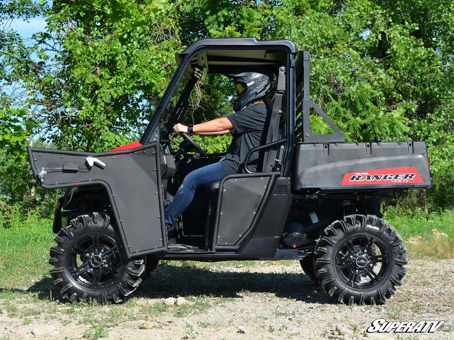 SuperATV Aluminum Half Doors for 2015+ Polaris Ranger Midsize 570 / ETX/EV | Two Front Doors | Powder Coated Black | Made with Lightweight
