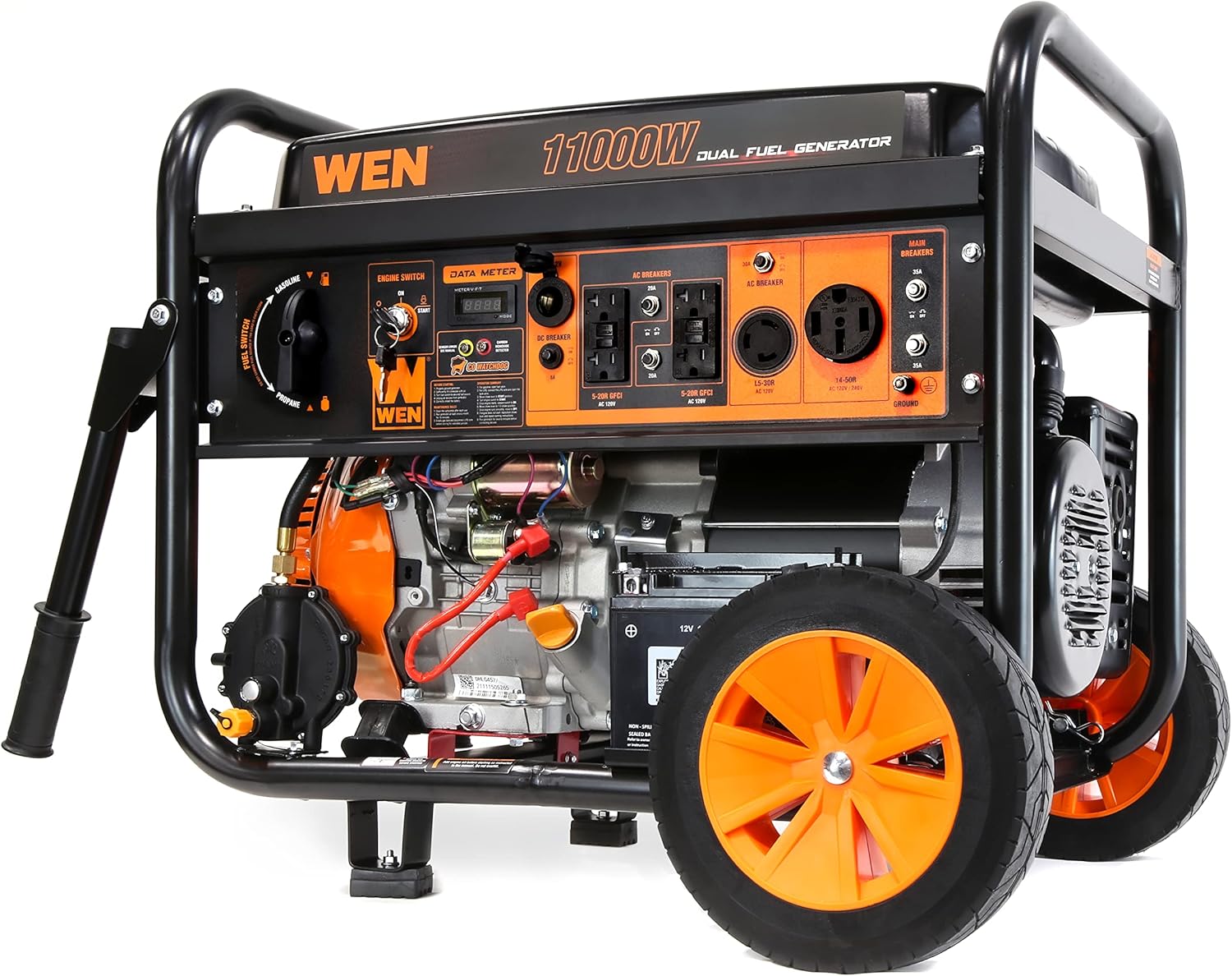 WEN DF1100T 11,000-Watt 120V/240V Dual Fuel Portable Generator with Wheel Kit and Electric Start - CARB Compliant, Black