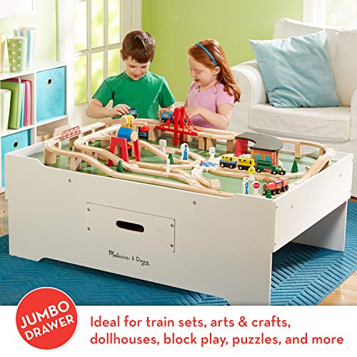 Melissa & Doug Deluxe Wooden Multi-Activity Play Table for Playroom, Wooden Kids Activity and Train Table With Storage, Kids Furniture