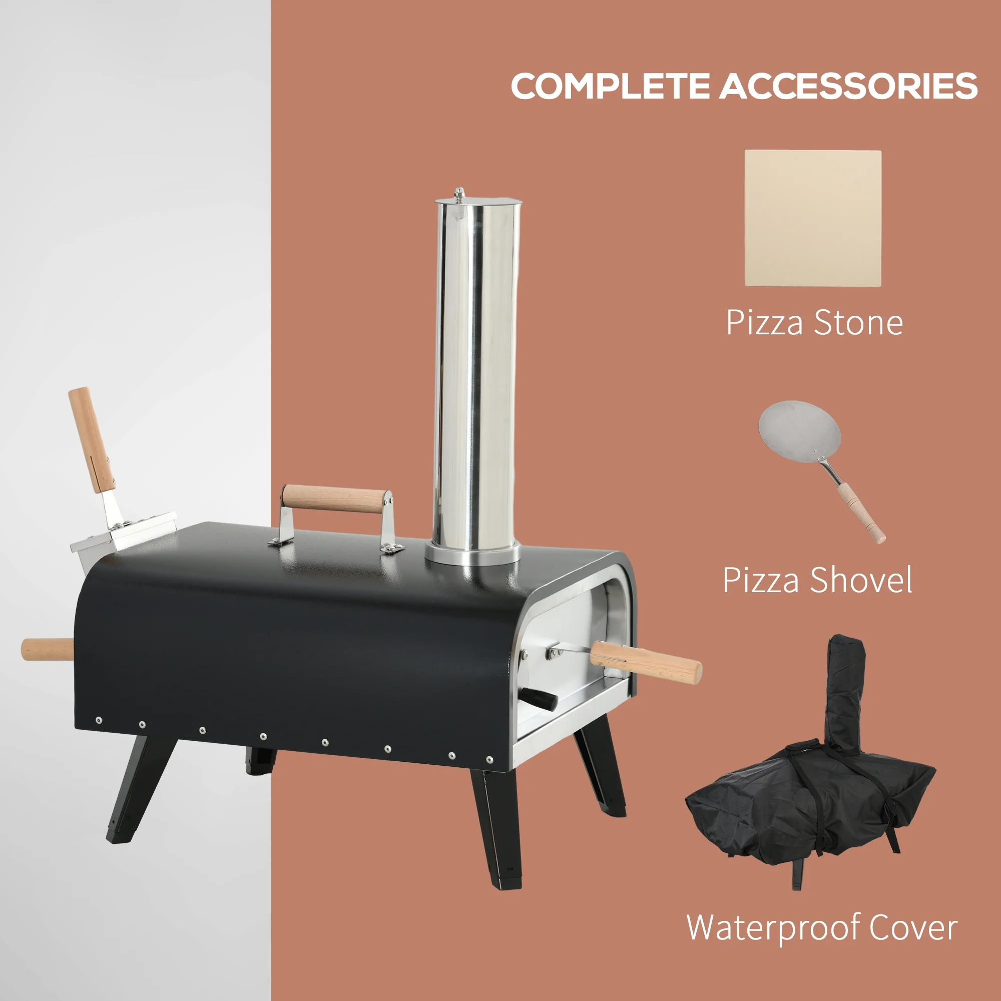 Outsunny Outdoor Pizza Oven with Stone, 12 Wood Fired Pizza Maker