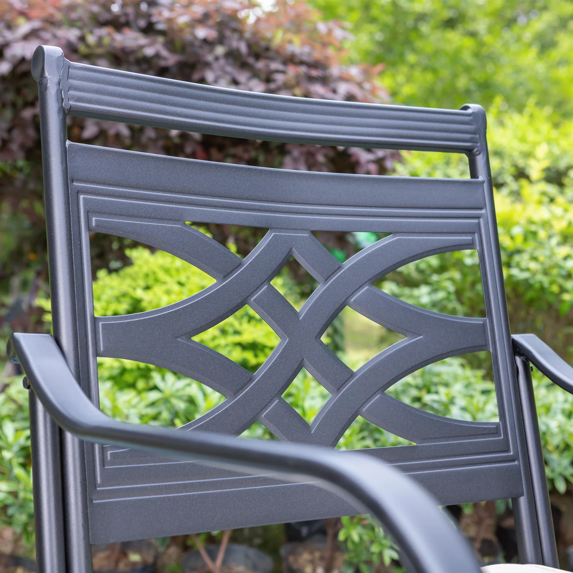 Summit Living 7-Piece Outdoor Dining Set with Swivel Cushioned Chairs for 6-Person, Umbrella Support, Black & Beige