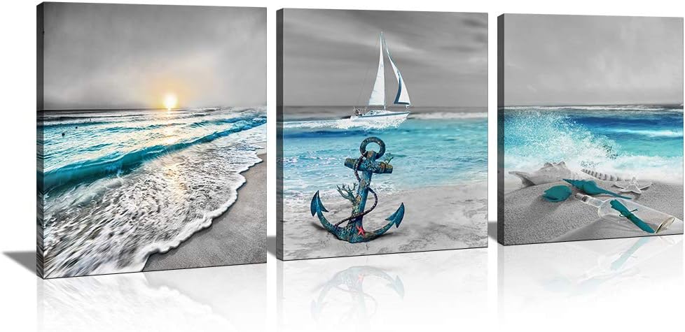 Canvas Wall Art for Home Decoration 3 Piece Modern Painting on Canvas Prints Beach Pictures Gallery Wrapped Artwork for Office Living Room Bedroom