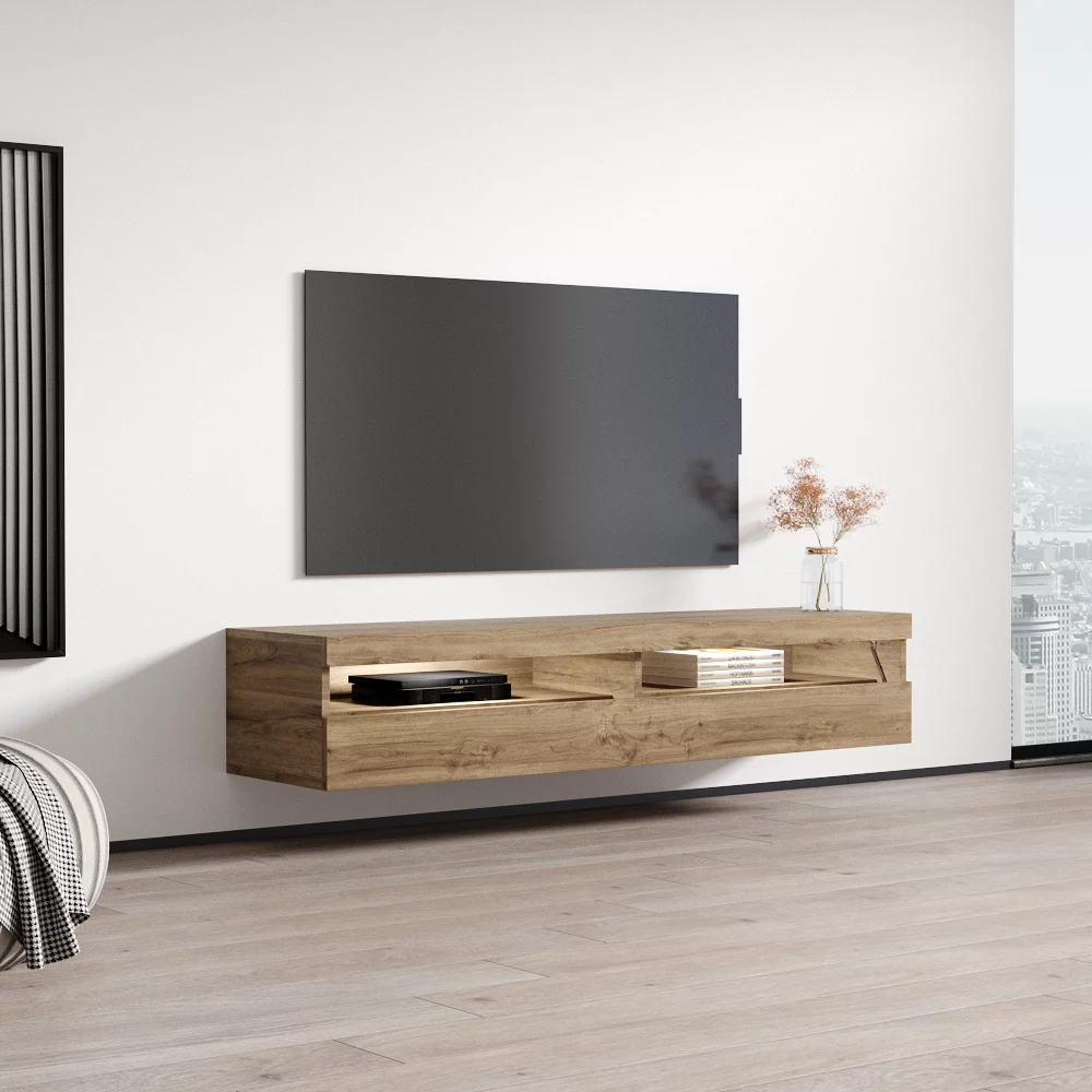 Fly Type-35 Floating TV Stand for TVs up to 70", Modern High Gloss 63" Entertainment Center