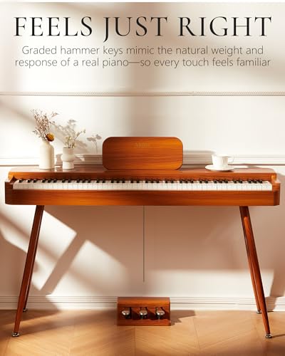 AKLOT Touchscreen Weighted Keyboard Piano: 88-Key Graded Hammer Action Digital Piano, Handcrafted Round-Edged Design, Triple Pedal, Stand, USB-MIDI