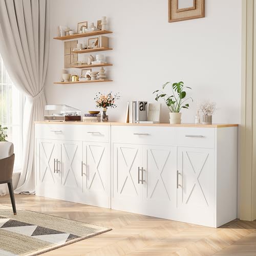 Shintenchi Modern Farmhouse Sideboard Buffet Cabinet with Storage with 3 Doors,42" Barn Doors Buffet Cabinet with Storage