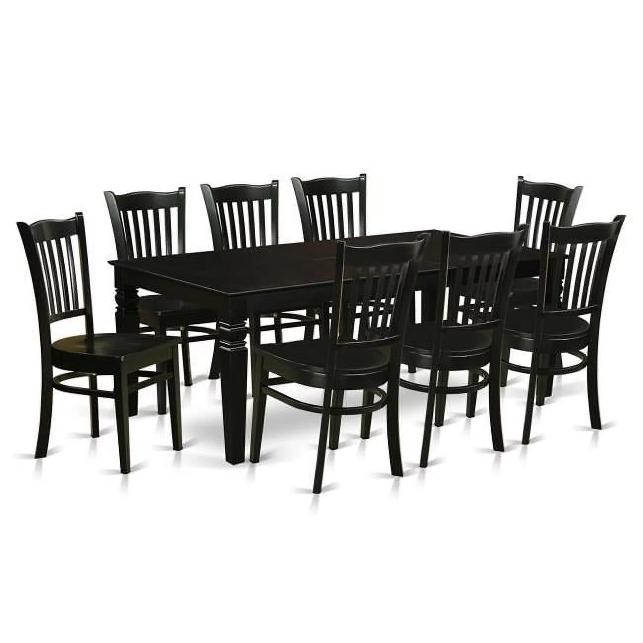 East West Furniture  Dining Room Set with 1 Logan Kitchen Table & 8 Solid Wood Chairs, Rich Black - 9 Piece