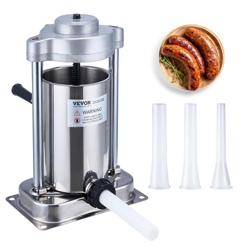 VEVOR Manual Sausage Stuffer, 7 L / 15 LBS Vertical Sausage Machine, Dual-Speed Meat Stuffer, Made of Food-Grade 304 Stainless Steel