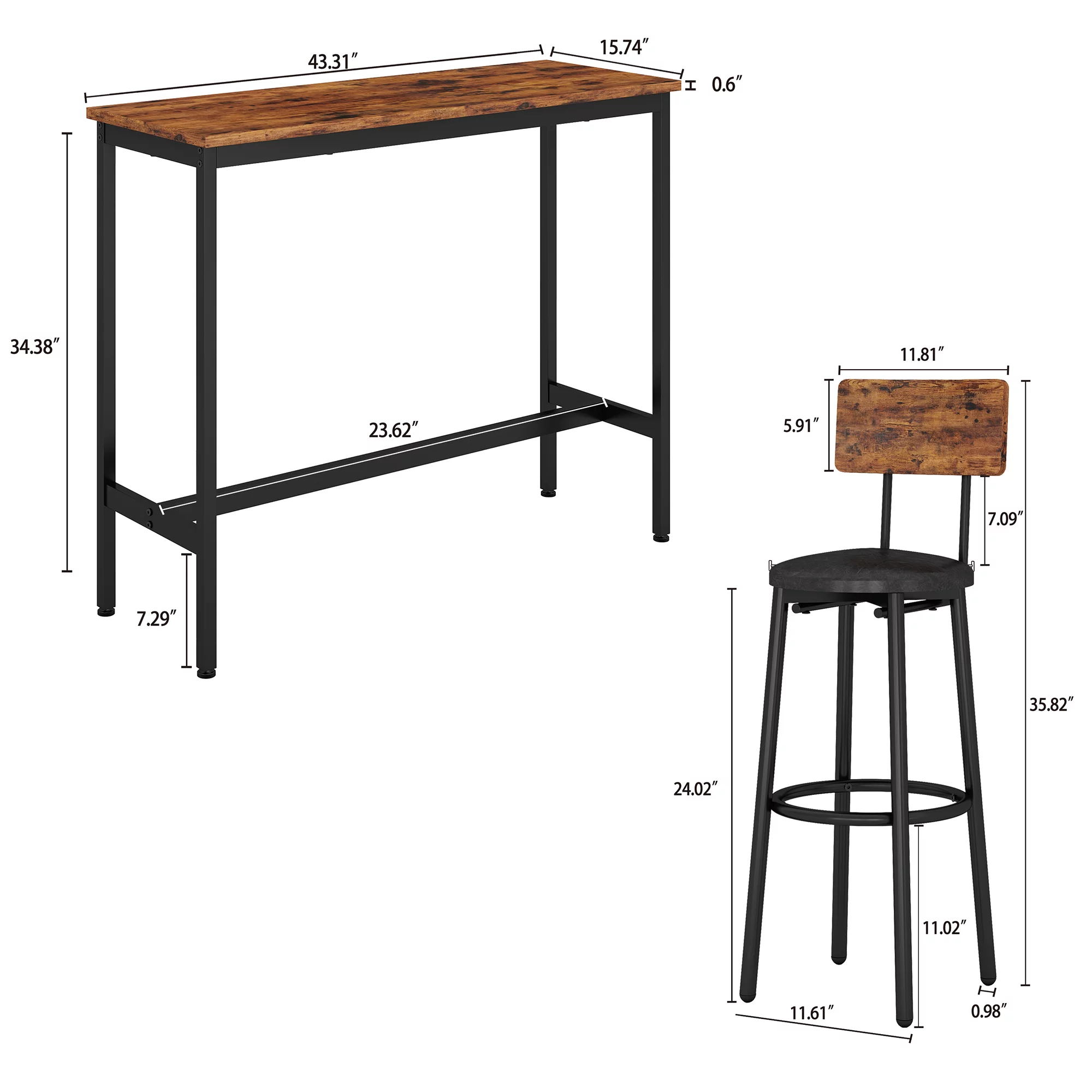 uhomepro 3 Pieces Bar Table Set, Modern Bar Table Set with 2 Stools, Home Kitchen Breakfast Table and Chairs Set Ideal for Pub, Living Room