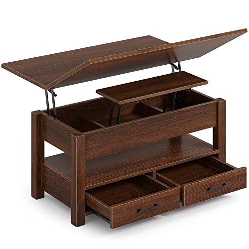 Rolanstar Coffee Table Lift Top, Multi-Function Convertible Coffee Table with Drawers and Hidden Compartment