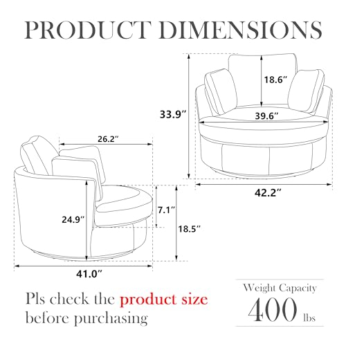 Aoiy & Wifon 42.2" W Oversized Swivel Barrel Chair with Ottoman, Upholstered Round Accent Chair with Storage Ottoman, Chenille, Beige