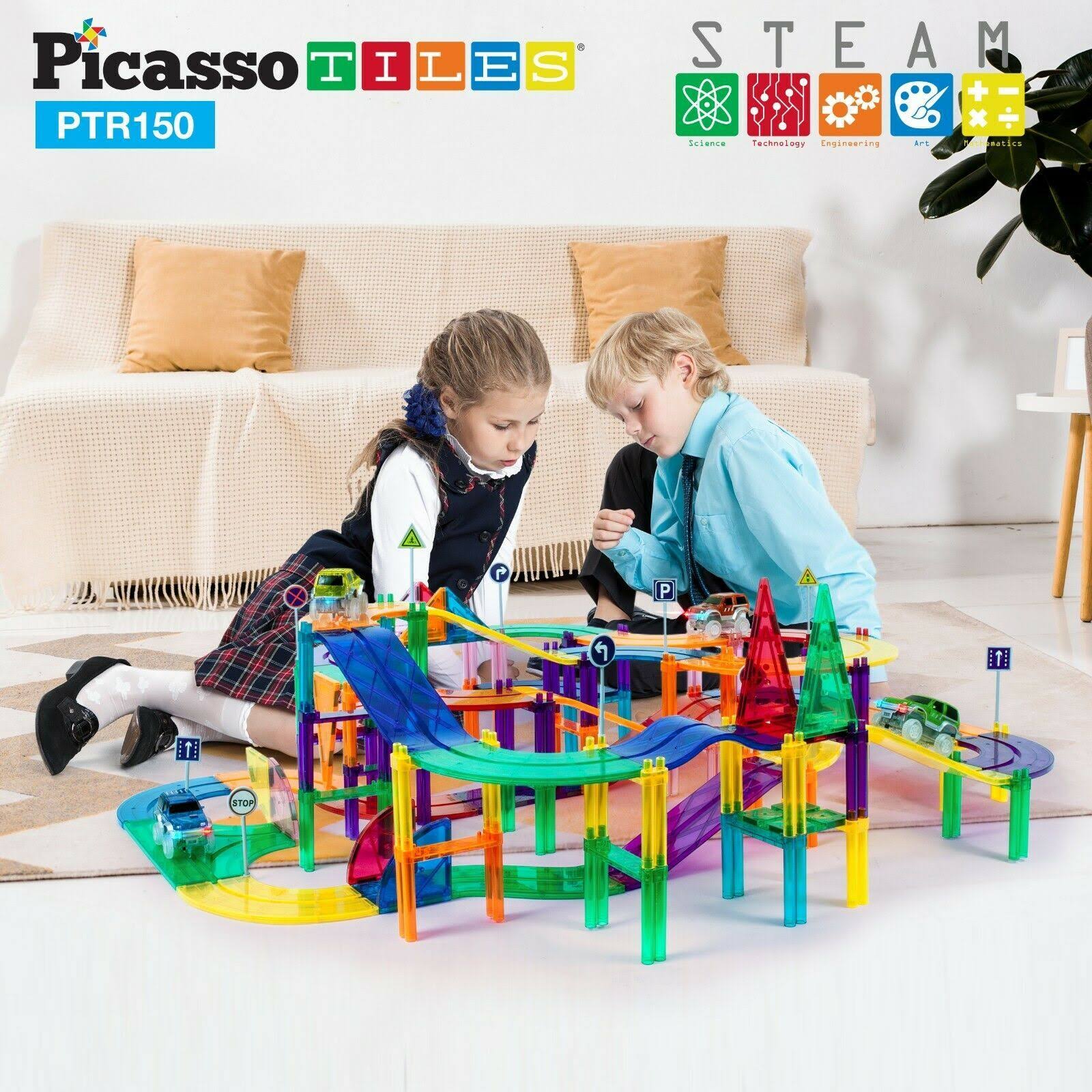 PicassoTiles Magnetic Building Block Race Track Series 150 Piece Set