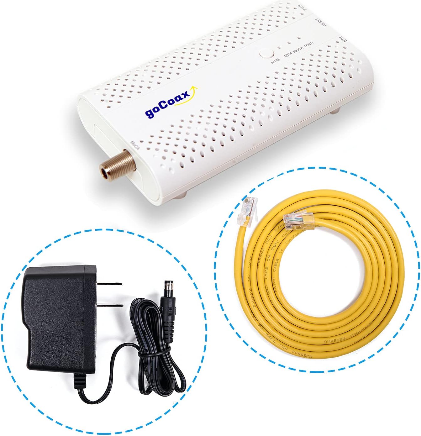 goCoax MoCA 2.5 Adapter with 2.5GbE Ethernet Port. MoCA 2.5. 1x 2.5GbE Port. Provide 2.5Gbps Bandwidth with existing coaxial Cables. White(Single