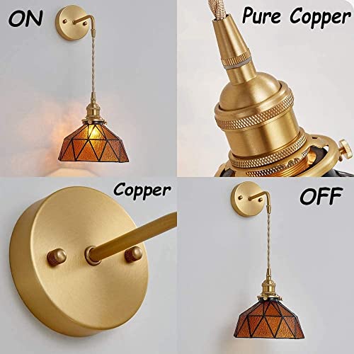 Tiffany Wall Sconces Battery Operated Set of 2,Indoor Wireless Wall Lights with Remote