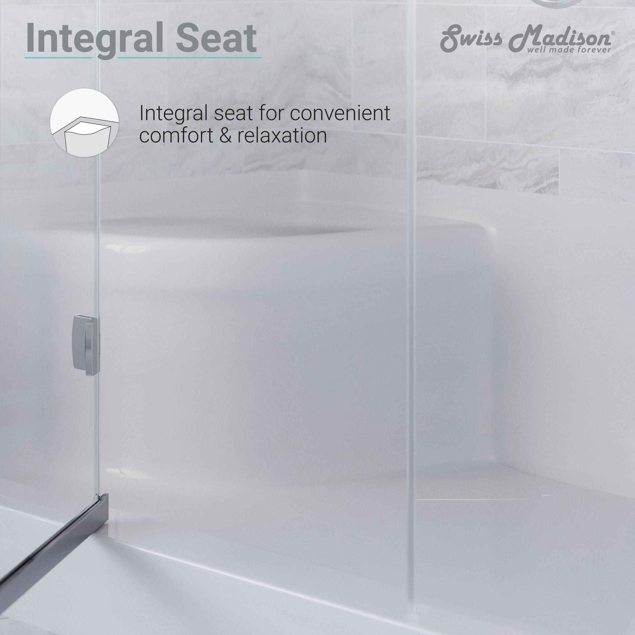 Aquatique 60 x 32 Single Threshold Shower Base with Left Hand Drain and Integral Right Hand Seat - Gray
