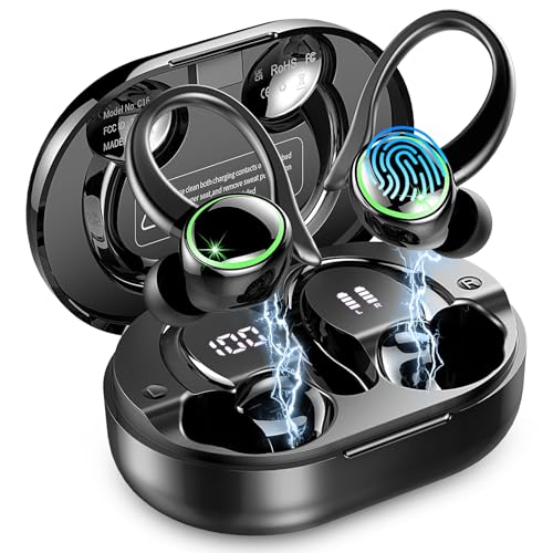 Wireless Earbuds, Bluetooth 5.4 Headphones Sports, 50H Playback Over-Ear buds with ENC Noise Cancelling Mic