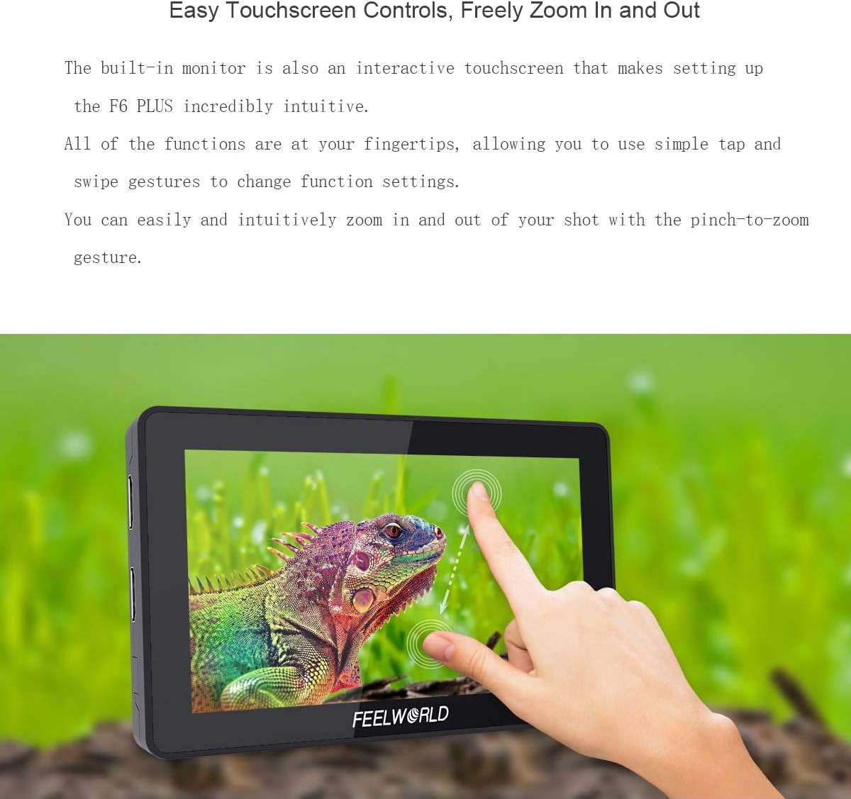 Feelworld F6 Plus 5.5 Inch 3D LUT Touch Screen 4K HDMI Field Monitor with Histogram, Peaking, Embedded Audio, Exposure, False Color, Zoom