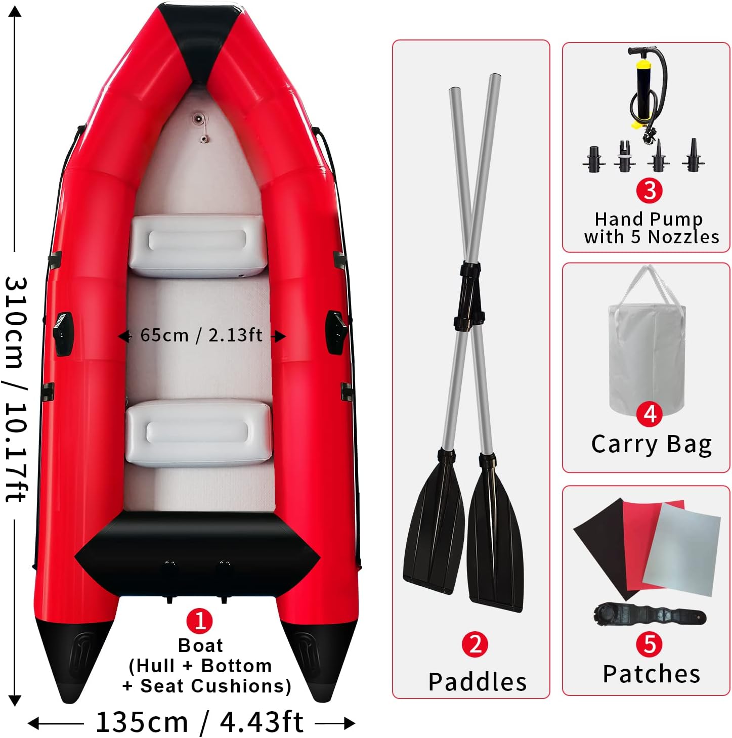 10 ft Dinghy Boats, 4 Persons Inflatable Boat Fishing Kayak Raft Sport Boat for Adults with Paddles Air Pump Carry Bag